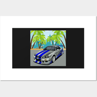 Paul walker's Skyline GTR R34 IN MIAMI Posters and Art